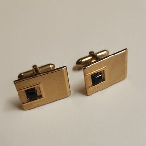 Mid Century SWANK Gold Tone Cufflinks with Black Accent